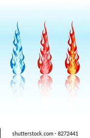 Set of 3 vector colored flames