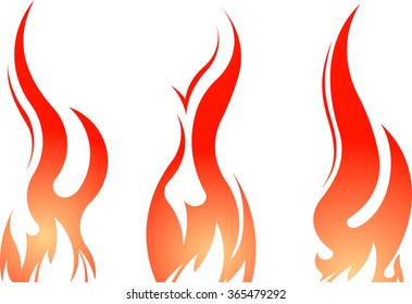 Set of 3 vector colorful fires isolated on a white.