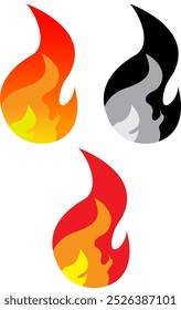 A set of 3 vector flames I made in Illustrator. One with a gradient, one with just solid colors and one with just black and gray.
