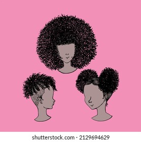 Set of 3 vector heads wearing different hair styles.