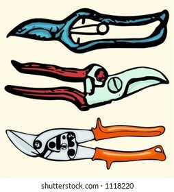 A set of 3 vector illustrations of gardening clippers. Check my portfolio for many more images.