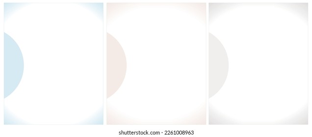Set of 3 Vector Layouts with Blue, Gray and Beige Gradient Frame Of Circle Shape on a White  Backgound. Simple Geometric Minimalist Prints without Text ideal for Cover, Flayer, Banner, Blanks.
