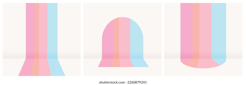 Set of 3 Vector Layouts with Colorful Border made of Stripes on a Off-White Backgound. Simple Geometric Minimalist Prints with Blue and Pink Lines ideal for Cover, Layout, Flayer, Banner, Blanks.