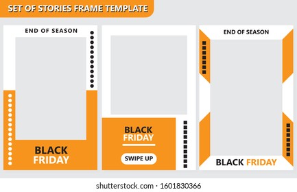 Set of 3 Vector Layouts. Design Backgrounds for Social Media Stories. Set of Stories Frame Templates. Mockup for Social Media Stories. Black Friday
