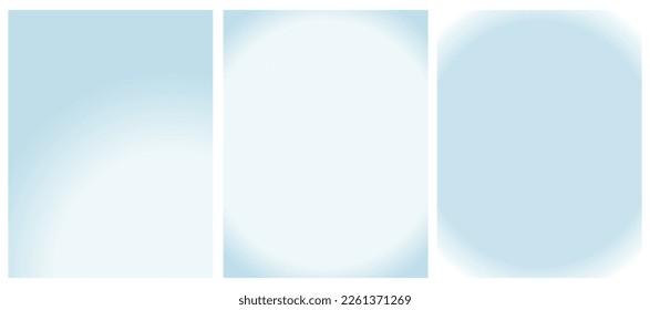 Set of 3 Vector Layouts with Gradient Frame Of Circle Shape on a White and Pastel Blue Backgound. Simple Geometric Minimalist Prints without Text ideal for Cover, Flayer, Banner, Blanks.