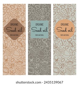 Set of 3 vector nut oil label templates. Based on had drawn sketch. Great for packaging and advertising design.