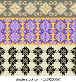Set of 3 vector ornamental abstract elements. Decor for  borders, textile and print design. Isolated ornament. Vector illustration.
