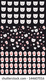 Set of 3 vector seamless patterns.   Available in Illustrator 8.  / Cats and Paws Seamless Patterns
