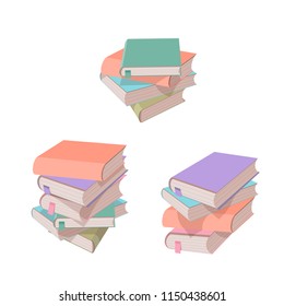 Set of 3 vertical stacks of books isolated on white background.