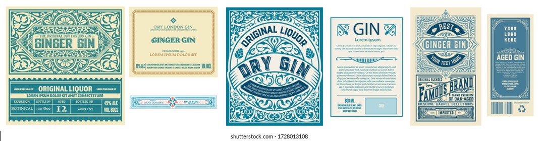 Set of 3 vintage labels with back side. Vector layered