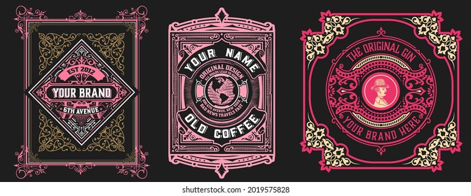 Set of 3 vintage labels for packing