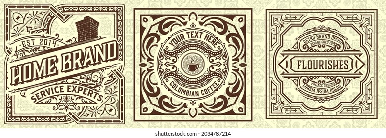 Set of 3 vintage labels for packing
