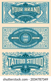 Set of 3 vintage labels for packing