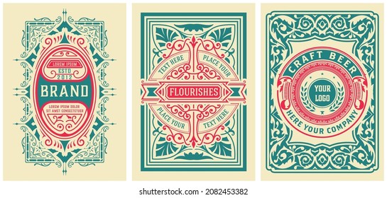 Set of 3 vintage labels for packing