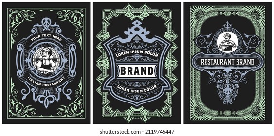 Set of 3 vintage labels for packing