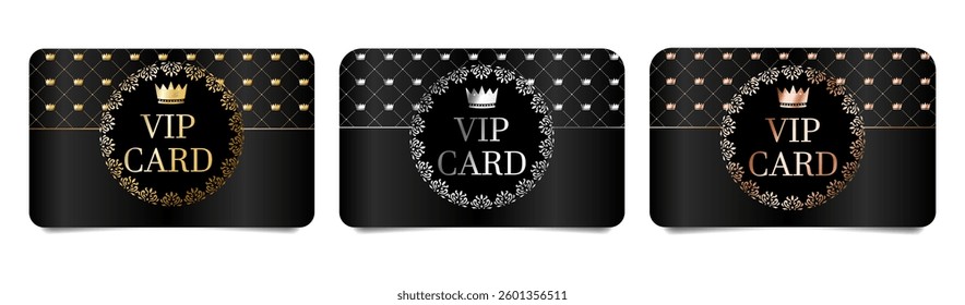 Set of 3 VIP cards, gold, silver, bronze club member cards
