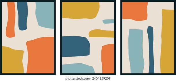 Set of 3 Wall Prints. Set of 3 Kitchen Art Pictures. MidCentury Modern Print Set. Orange Yellow Light And Blue Color Original Abstract Wall Art.