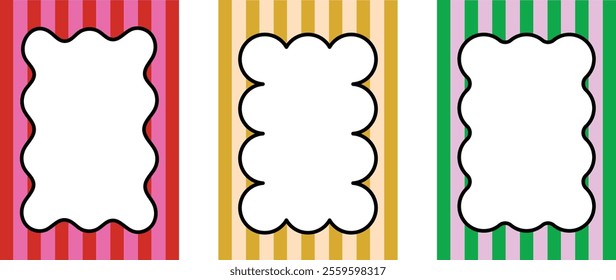 set of 3 wavy frames, Cute stripe poster design