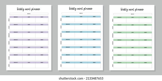 Set of 3 weekly meal planners. Printable and digital weekly template menu.  - Powered by Shutterstock - Get 15% off with code: PIKWIZARD15