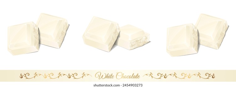 Set 3 of white chocolates isolated on white background. Vector Illustration.