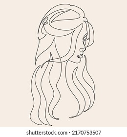 Set of 3 Woman Line Art Minimalist Print. Cosmetics Makeup Hair stylist.  Feminine Illustration line drawing. Woman face with beautiful hair.  Woman portrait. Abstract Modern surreal continuous