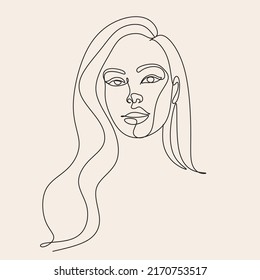 Set of 3 Woman Line Art Minimalist Print. Cosmetics Makeup Hair stylist.  Feminine Illustration line drawing. Woman face with beautiful hair.  Woman portrait. Abstract Modern surreal continuous