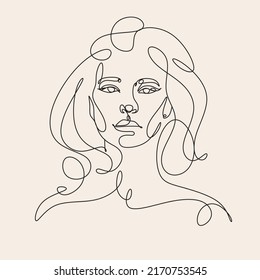 Set of 3 Woman Line Art Minimalist Print. Cosmetics Makeup Hair stylist.  Feminine Illustration line drawing. Woman face with beautiful hair.  Woman portrait. Abstract Modern surreal continuous