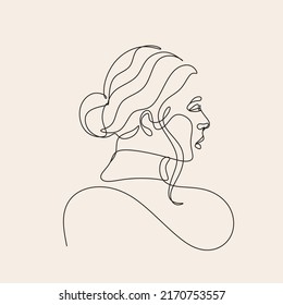 Set of 3 Woman Line Art Minimalist Print. Cosmetics Makeup Hair stylist.  Feminine Illustration line drawing. Woman face with beautiful hair.  Woman portrait. Abstract Modern surreal continuous