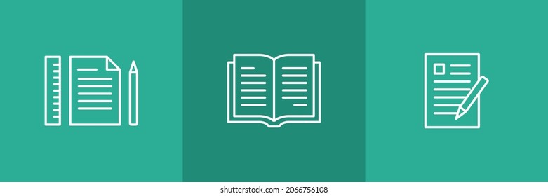 Set of 3 writing icons on green background.