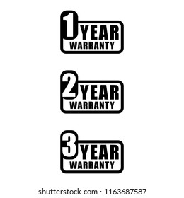 Set of 3 years warranty word sign vector. Minimalist style, simple design, black and white color.