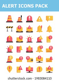 set of 30 alert, warning icons pack simple flat  style vector illustration