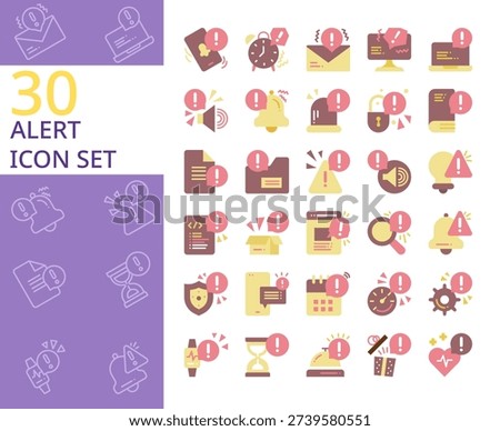 set of 30 alert,warning,caution,notification flat style icon, vector illustration