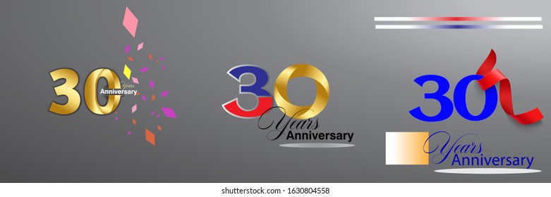 set 30 anniversary logo vector template. Design for banner, greeting cards or print