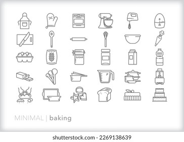 Set of 30 baking icons of ingredients and equipment for the home baker making bread or sweets