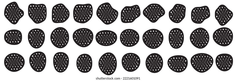 Set of 30 blob shapes. Collection of abstract vector stains for your design. Different drops in modern style.	