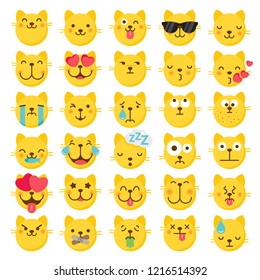 Set of 30 Cat vector emoji emoticons with flat graphical style