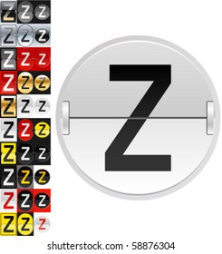 Satz von 30 Zeichen auf einem mechanischen Flip-Zeitplan