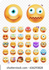 Set of 30 Cute Emoticons on White Background . Isolated Vector Illustration 