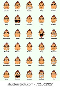 Set of 30 Cute Monkeys Emotions on White Background . Isolated Vector Illustration