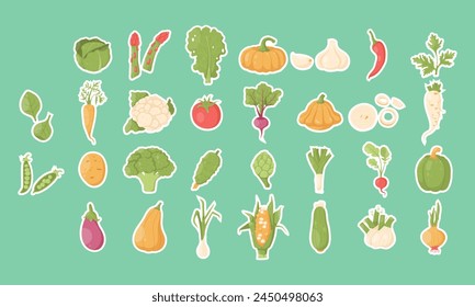 Set of 30 cute vegetable vector stickers