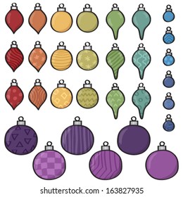 Set of 30 different Cartoon Baubles of various shapes and designs. This file is Vector EPS10 and uses transparencies. 