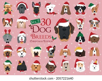 Set of 30 dog breeds with Christmas and winter themes. Set 2