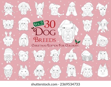 Set of 30 dog breeds for coloring with Christmas and winter themes Set 2