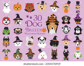 Set of 30 dog breeds with Halloween costumes