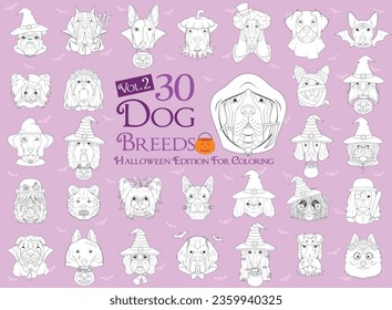 Set 30 dog breeds and Halloween costumes for coloring  Set 2