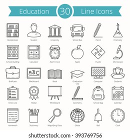 Set of 30 education line icons, vector eps10 illustration