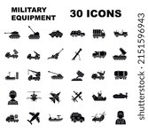 set of 30 fill army web icons. military vehicles,  planes and boats.
