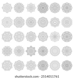 Set of 30 floral mandalas design coloring book pages,Circular of mandala for Mehndi, tattoo, stickers. Decorative ornamental Mandala in ethnic oriental style. vector file