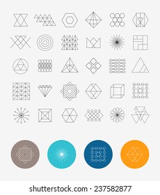 Set of 30 geometric shapes. Trendy hipster retro backgrounds and logotypes.