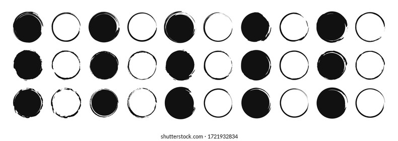 Set of 30 Hand drawn circle. Drawning circle. Scribble doodle. Brush circle. Vector illustration.